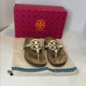 Tory Burch Miller Cloud Metallic Goat leather/Cork Sandals in Gold